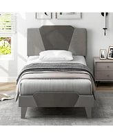 Sugift Full Velvet Upholstered Bed Frame with High Headboard