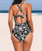 Cupshe Women's Tummy Control Double Straps Crisscross Back Tie One Piece Swimsuit