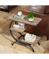 Tribesigns 3-Tier Small Side Table with Storage Shelves Set of 2,Wood C-Shaped End Table for Living Room Small Space