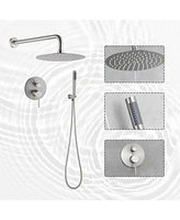 Flynama 2-Handle 1-Spray Round Faucet with 10 in. Rain Shower Headand Handheld Shower Head Set Valve Included