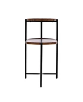 Slickblue Modern 2-Tier Small Coffee Table with Wood Storage Shelf, Sofa Side Table, Walnut Brown