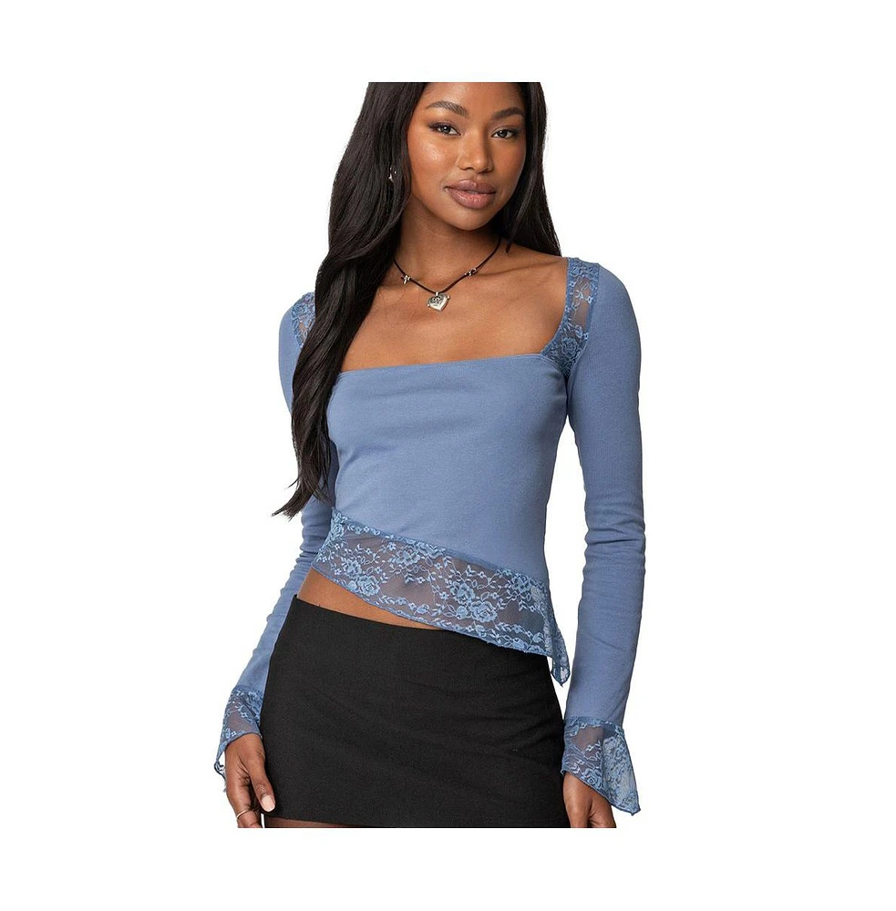 Edikted Women's Lacey Asymmetric Square Neck Top