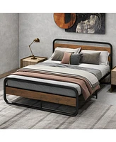 Sugift Queen Size Arc Platform Bed with Headboard and Footboard