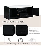 Slickblue Storage Bench with 2 Drawers and Cabinets Shoe Removable Cushion for Living Room Entryway