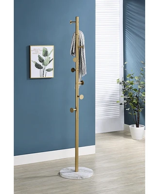 Kings Brand Furniture Freestanding Metal Hall Tree Coat Rack Stand with 8 Hooks for Entryway Hanging Clothes, Hats, Bags (Gold)