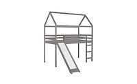 Slickblue Twin Loft Bed with Slide - Fun House Bed Design for Kids' Bedrooms, Perfect for Playtime and Sleepovers