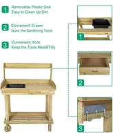 Slickblue Wooden Potting Bench Table for Gardening and Plant Workstation