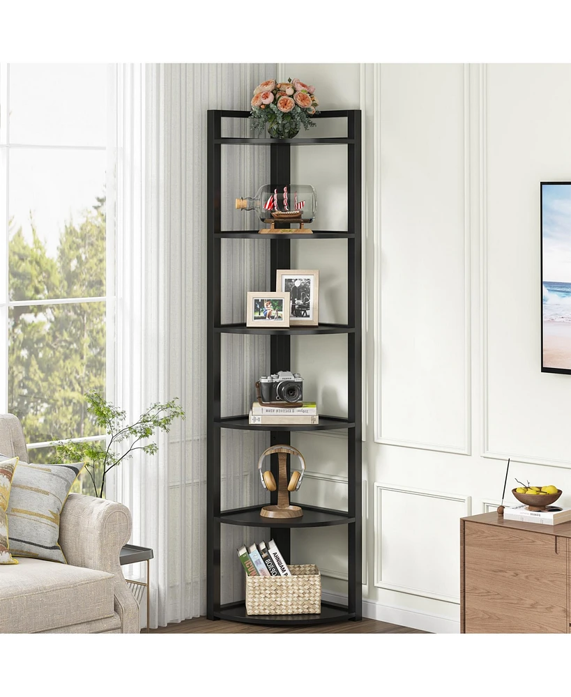 Tribesigns 70.9 Inch Tall Corner Bookshelf Small Bookcase Rustic Shelving Unit Storage Rack,6 Tier Shelf