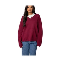 Edikted Women's Martha Oversized V Neck Sweater