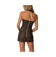 Edikted Women's Stormi Lace Up Faux Leather Corset