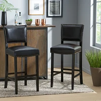 Contemporary Upholstered Bar Stool with Nailhead Trim,Rubberwood Legs,2PK-The Pop Home