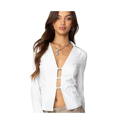 Edikted Women's Triple Buckle Collared Top