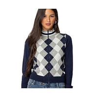 Edikted Women's Madisen Argyle Knit Cardigan