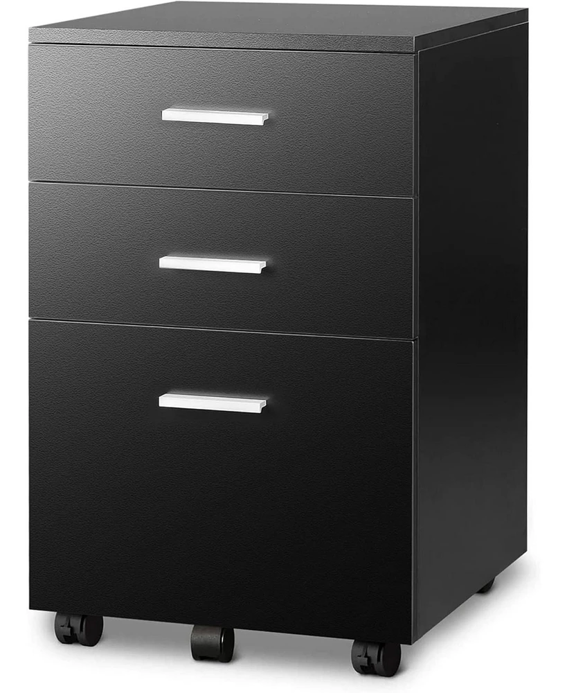 Devaise 3 Drawer Wood Mobile File Cabinet Rolling Filing Cabinet for Letter/A4 Size