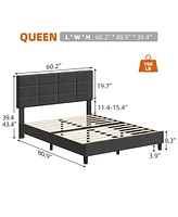 gaomon Queen Size Bed Frame with Adjustable Headboard, Linen Upholstered Twin Platform Bed Frame