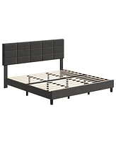 gaomon King Size Bed Frame with Adjustable Headboard, Linen Upholstered Twin Platform Bed Frame