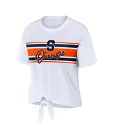 Wear by Erin Andrews Women's White Syracuse Orange Striped Front Knot Cropped T-Shirt