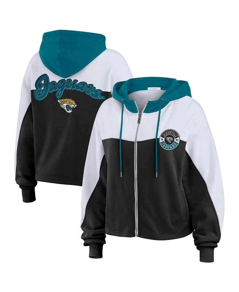 Wear by Erin Andrews Women's Black/White Jacksonville Jaguars Color Block Full-Zip Hoodie