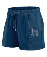 Wear by Erin Andrews Women's Navy Dallas Cowboys Washed Fleece Long Sleeve T-Shirt Shorts Lounge Set