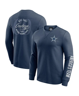 Fanatics Men's Navy Dallas Cowboys Washed Waffle-Knit Long Sleeve T-Shirt