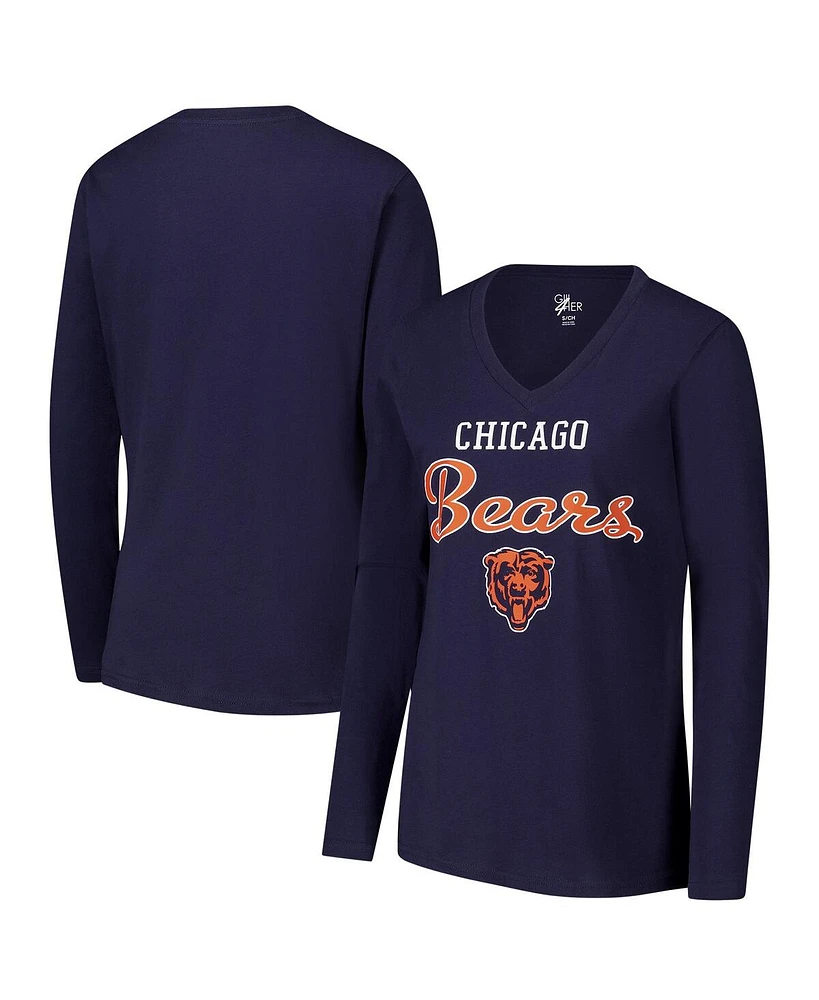 G-iii 4Her by Carl Banks Women's Navy Chicago Bears Post Season Long Sleeve V-Neck T-Shirt