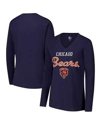 G-iii 4Her by Carl Banks Women's Navy Chicago Bears Post Season Long Sleeve V-Neck T-Shirt