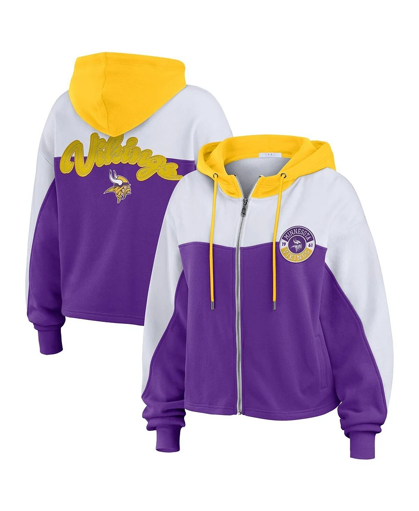 Wear by Erin Andrews Women's Purple/White Minnesota Vikings Plus Color Block Full-Zip Hoodie