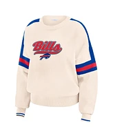 Wear by Erin Andrews Women's Cream Buffalo Bills Stripe Pullover Sweater