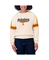 Wear by Erin Andrews Women's Cream Tennessee Volunteers Chenille Woven Patch Stripe Pullover Sweatshirt