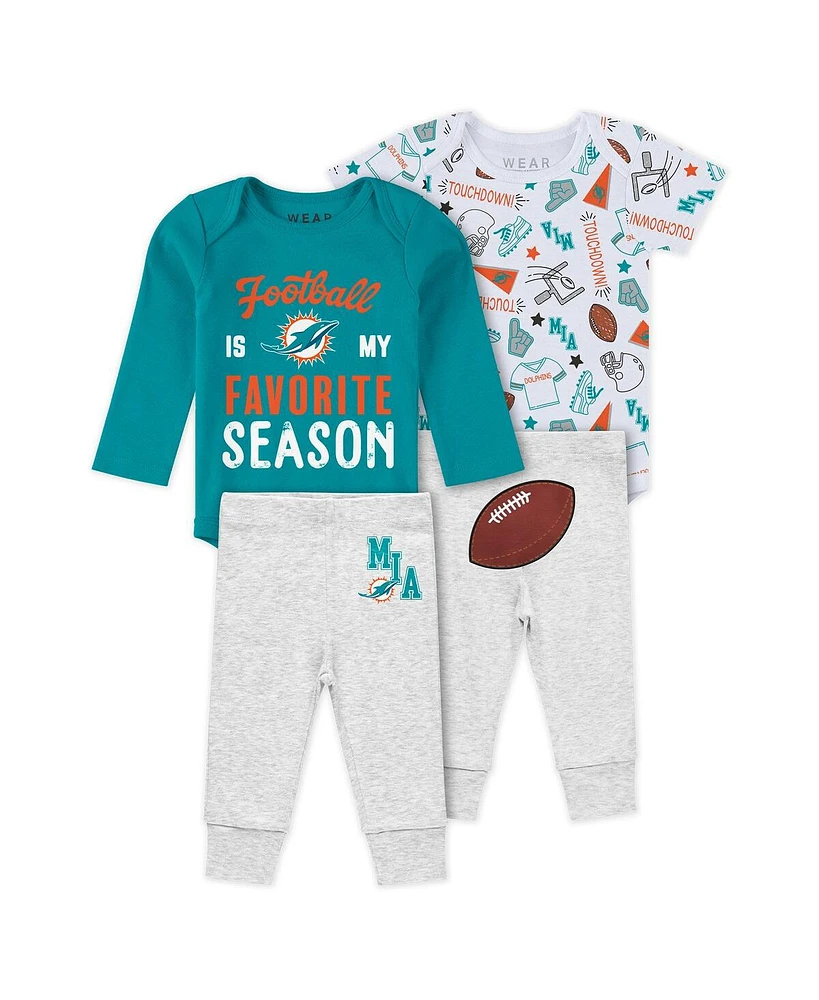 Wear by Erin Andrews Baby Boys and Girls Miami Dolphins Three-Piece Turn Me Around Bodysuits Pant Set