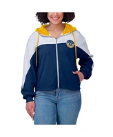 Wear by Erin Andrews Women's Navy West Virginia Mountaineers Color-Block Full-Zip Hoodie