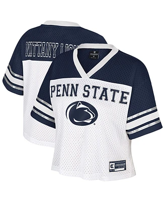 Colosseum Women's White Penn State Nittany Lions Treasure Cropped Football Jersey