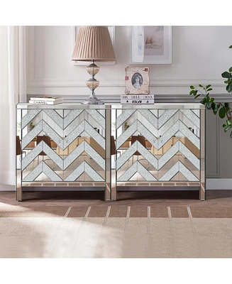 Slickblue Mirror Trim Storage Cabinet with Unique M-Shape Design - Stylish Spliced Combination for Living Room, Dining Room, Entryway, or Kitchen