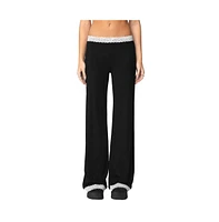 Edikted Womens Domino Contrast Lace Trim Pants