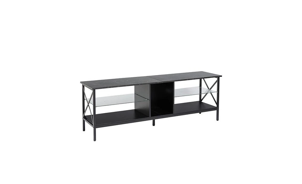 Slickblue Iron Tv Stand with Led Lights Modern Entertainment Center and Media Console Remote Control