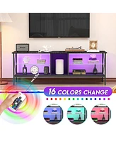 Slickblue Iron Tv Stand with Led Lights Modern Entertainment Center and Media Console Remote Control