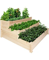 Slickblue Wooden Raised Vegetable Garden Bed 3 Tier Elevated Planter Kit Outdoor Gardening