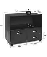 Slickblue Mobile Lateral Filing Cabinet with Printer Stand and Storage