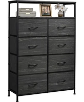 Wlive Fabric Dresser for Bedroom with Open Shelves Tall 8 Drawers Storage Tower Bins Chest of Closet Hallway