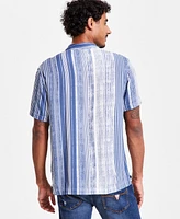 Guess Men's Short Sleeve Striped Button-Front Shirt