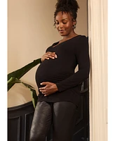 Motherhood Maternity V-Neck Side-Ruched Long Sleeve Tee