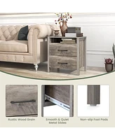 Gymax 2 Pcs Nightstand w/ 2 Drawers Farmhouse Bed Side Table w/ Open Storage Shelf