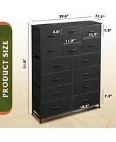 Wlive Tall Dresser for Bedroom Furniture Fabric Dressers Storage Tower with 15 Deep Drawers Closet Hallway Entryway Office w