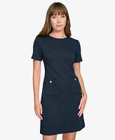 Tommy Hilfiger Petite Grid-Knit Short-Sleeve Shift Dress