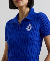 Lauren Ralph Petite Anchor-Logo Cable-Knit Polo Sweater