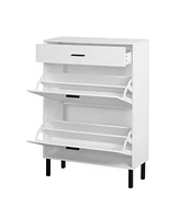 Slickblue Freestanding Shoe Cabinet with Metal Legs - Modern Shoe Storage Organizer with 2 Flip Drawers for Entryway