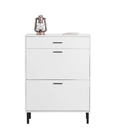 Slickblue Freestanding Shoe Cabinet with Metal Legs - Modern Shoe Storage Organizer with 2 Flip Drawers for Entryway