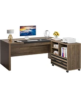 Tribesigns 62.2" Executive Desk with Mobile File Cabinet, L-Shaped Office Desk with Storage Shelves, Large Computer Desk Business Workstation Set for
