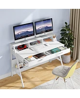 Tribesigns 47 inch Computer & Office Writing Desk with Storage Shelf,Drawers & Monitor Stand Riser for Home Office Use