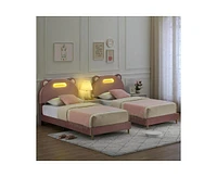 gaomon Led Twin Bed Frame with Upholstered Adjustable Headboard, Velvet Platform, Wooden Slat Support, Noise